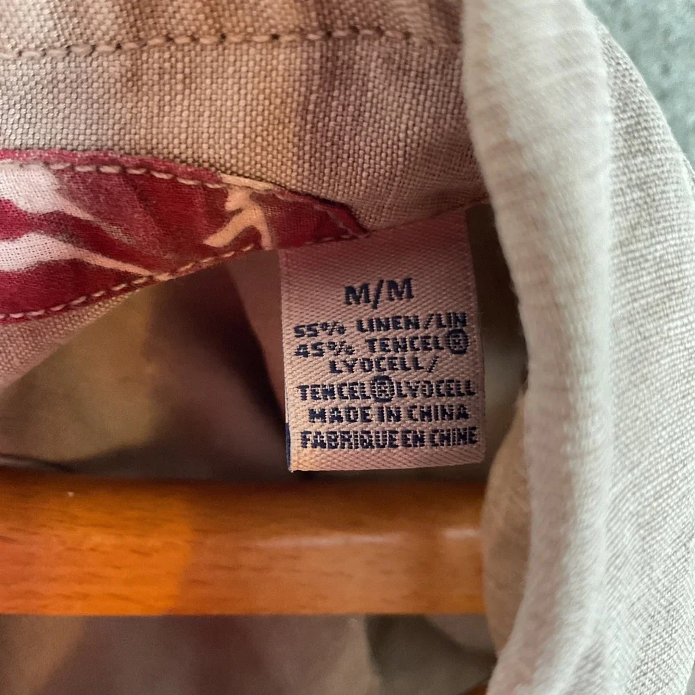 Tommy Bahama Jeans Button‎ Down Mens Medium Tan  Linen Tencel Shirt